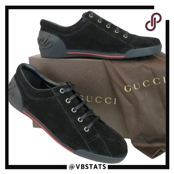GUCCI BOULEVARD BLACK SUEDE LOGO 281009 LACE UP SNEAKERS SIZE 12.5 - Picture 1 of 9